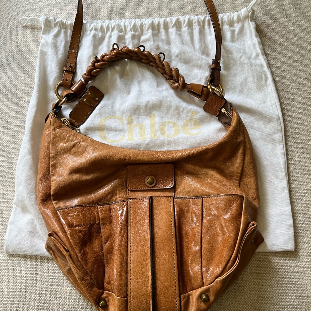 Chloe Bag with braided top handle and crossbody strap.  Beautiful Tobacco color!